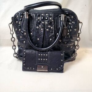 Coach Black Studded Shoulder Bag with Chain Detail